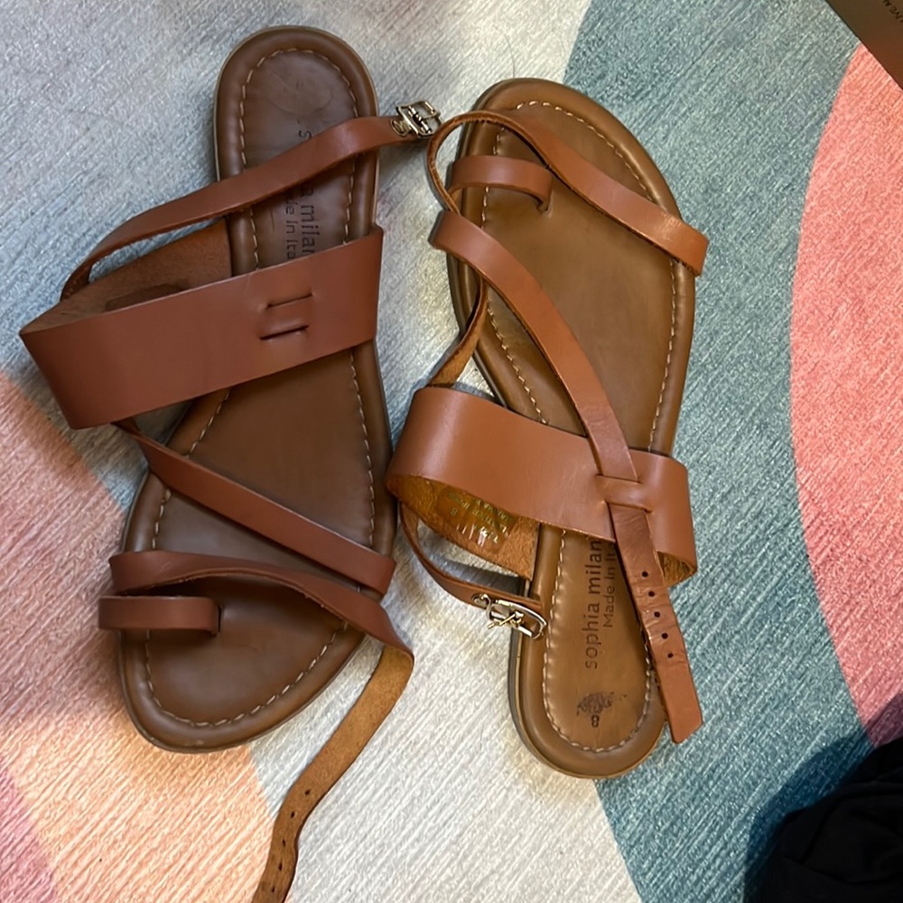 Sophia Milano Brown Leather Strappy Sandals 8